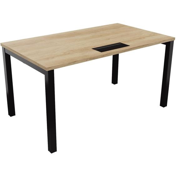 Bureau droit Burocolor avec trappe daccès - L.140 x P.80 cm - Plateau Chêne Nebraska - Pieds Noir