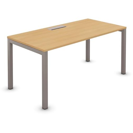 Bureau droit Burocolor avec trappe daccès - L.140 x P.80 cm - Plateau Hêtre - Pieds Aluminium
