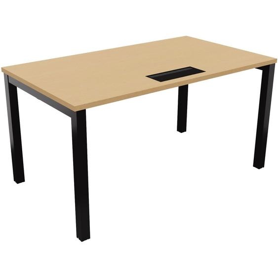 Bureau droit Burocolor avec trappe daccès - L.140 x P.80 cm - Plateau Hêtre - Pieds Noir