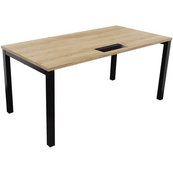 Bureau droit Burocolor avec trappe daccès - L.160 x P.80 cm - Plateau Chêne Nebraska - Pieds Noir