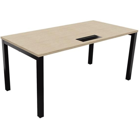 Bureau droit Burocolor avec trappe daccès - L.160 x P.80 cm - Plateau Chêne - Pieds Noir