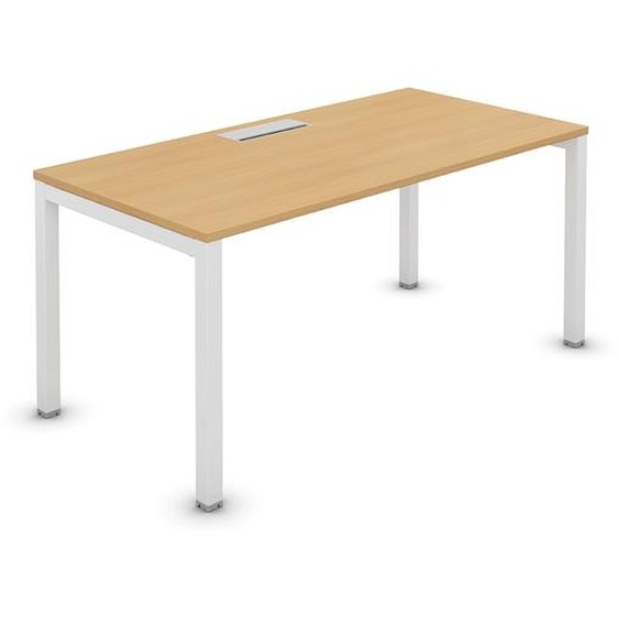 Bureau droit Burocolor avec trappe daccès - L.160 x P.80 cm - Plateau Hêtre - Pieds Blanc