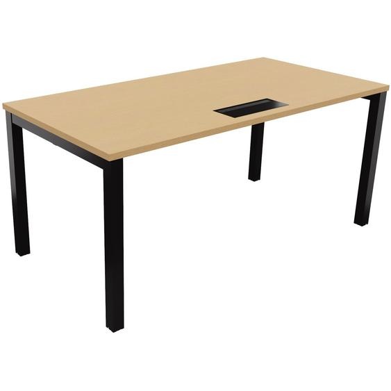 Bureau droit Burocolor avec trappe daccès - L.160 x P.80 cm - Plateau Hêtre - Pieds Noir