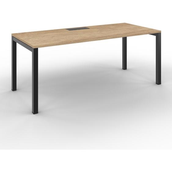 Bureau droit Burocolor avec trappe daccès - L.180 x P.80 cm - Plateau Chêne Nebraska - Pieds Noir