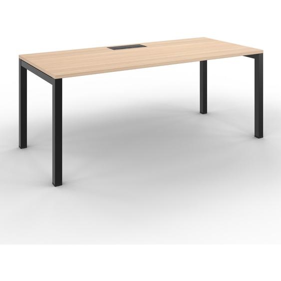 Bureau droit Burocolor avec trappe daccès - L.180 x P.80 cm - Plateau Chêne - Pieds Noir