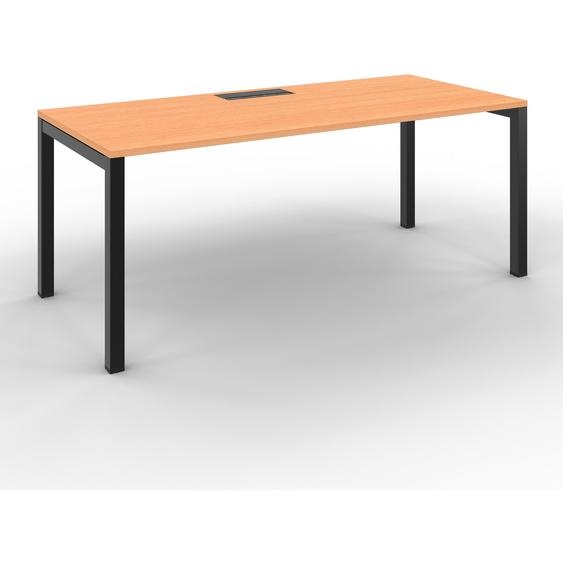 Bureau droit Burocolor avec trappe daccès - L.180 x P.80 cm - Plateau Hêtre - Pieds Noir