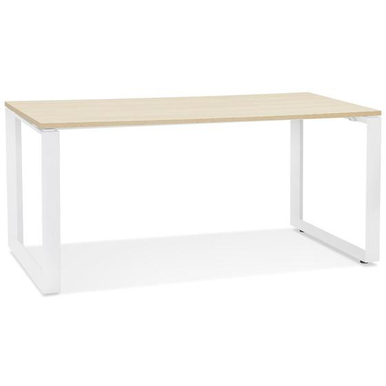 Bureau droit design BAKUS en bois finition naturelle et métal blanc - 160x80 cm