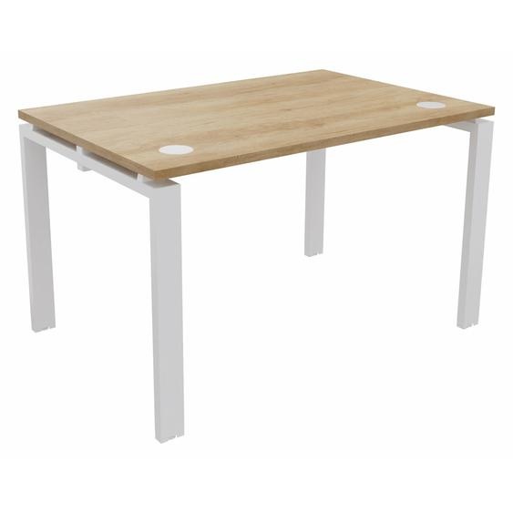 Bureau droit E-link - L.120 x P.80 cm - Plateau Chêne Nebraska - Pieds Blanc