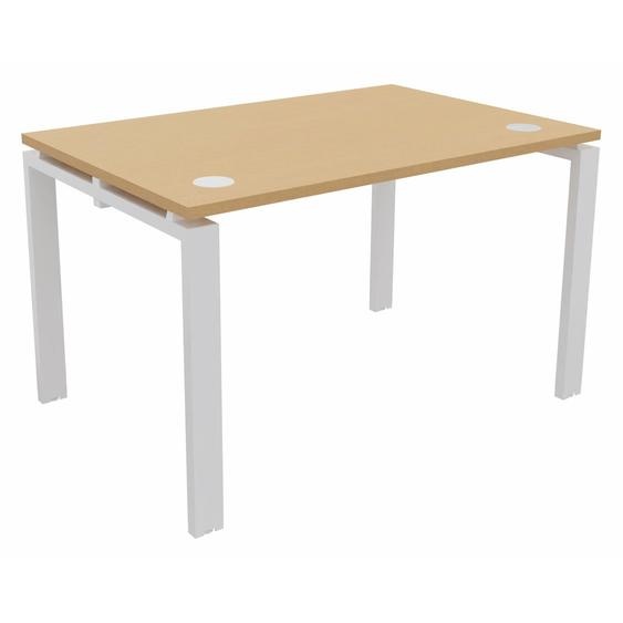 Bureau droit E-link - L.120 x P.80 cm - Plateau Hêtre - Pieds Blanc