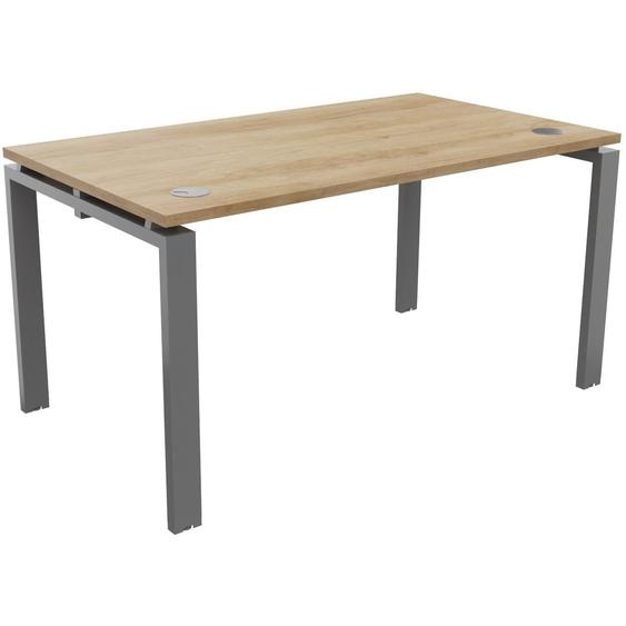 Bureau droit E-link - L.140 x P.80 cm - Plateau Chêne Nebraska - Pieds Aluminium