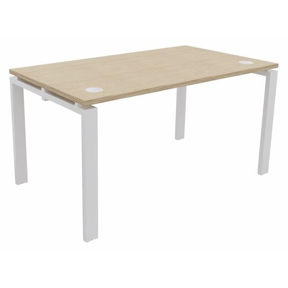 Bureau droit E-link - L.140 x P.80 cm - Plateau Chêne - Pieds Blanc