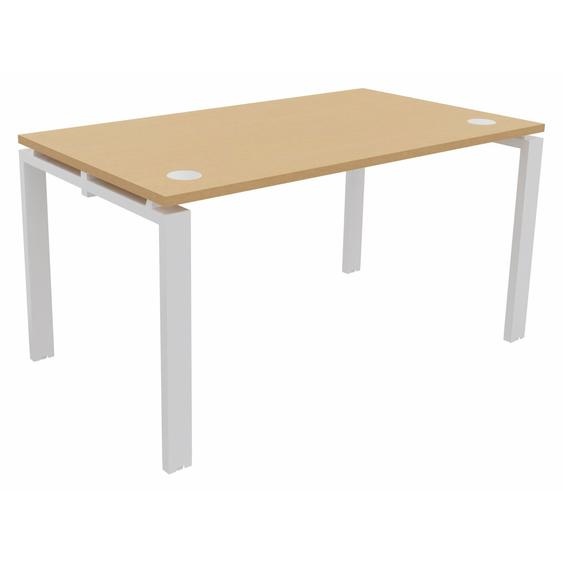 Bureau droit E-link - L.140 x P.80 cm - Plateau Hêtre - Pieds Blanc