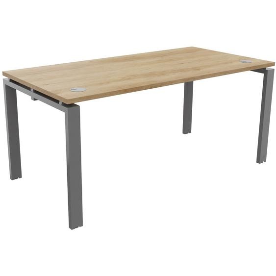 Bureau droit E-link - L.160 x P.80 cm - Plateau Chêne Nebraska - Pieds Aluminium