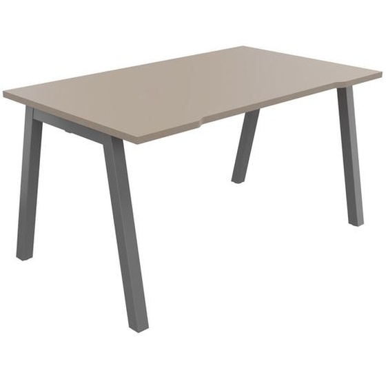 Bureau droit échancré Burocolor A - L.140 x P.80 cm - Plateau Argile - Pieds Aluminium