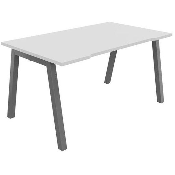 Bureau droit échancré Burocolor A - L.140 x P.80 cm - Plateau Blanc - Pieds Aluminium