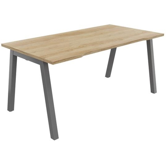 Bureau droit échancré Burocolor A - L.160 x P.80 cm - Plateau Chêne Nebraska - Pieds Aluminium
