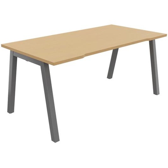 Bureau droit échancré Burocolor A - L.160 x P.80 cm - Plateau Hêtre - Pieds Aluminium