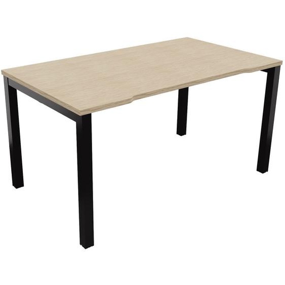 Bureau droit échancré Burocolor - L.140 x P.80 cm - Plateau Chêne - Pieds Noir