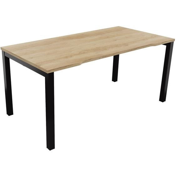 Bureau droit échancré Burocolor - L.160 x P.80 cm - Plateau Chêne Nebraska - Pieds Noir