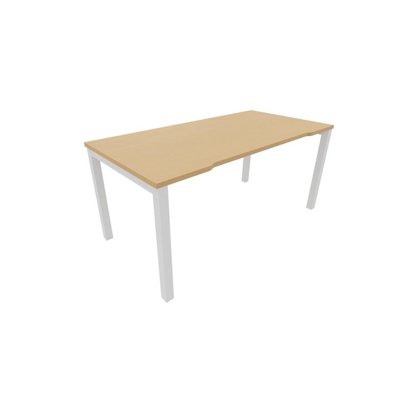 Bureau droit échancré Burocolor - L.160 x P.80 cm - Plateau Hêtre - Pieds Blanc