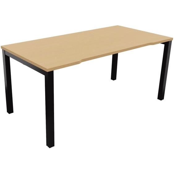 Bureau droit échancré Burocolor - L.160 x P.80 cm - Plateau Hêtre - Pieds Noir