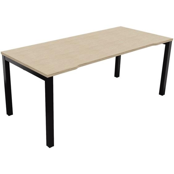 Bureau droit échancré Burocolor - L.180 x P.80 cm - Plateau Chêne - Pieds Noir