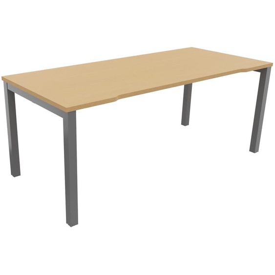 Bureau droit échancré Burocolor - L.180 x P.80 cm - Plateau Hêtre - Pieds Aluminium
