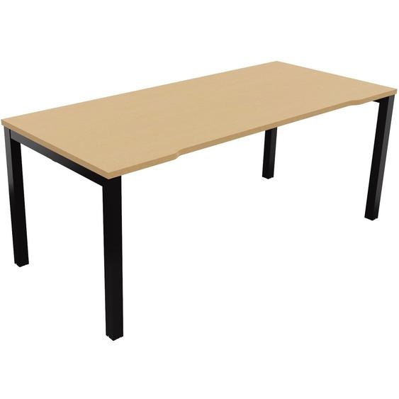 Bureau droit échancré Burocolor - L.180 x P.80 cm - Plateau Hêtre - Pieds Noir
