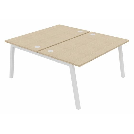 Bureau droit partagé 2 postes Burocolor A avec obturateurs - Départ - L.140 x P.163 cm - Plateau Chêne - Pieds Blanc