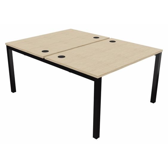 Bureau droit partagé 2 postes Burocolor - Départ - L.120 x P.163 cm - Plateau Chêne - Pieds Noir