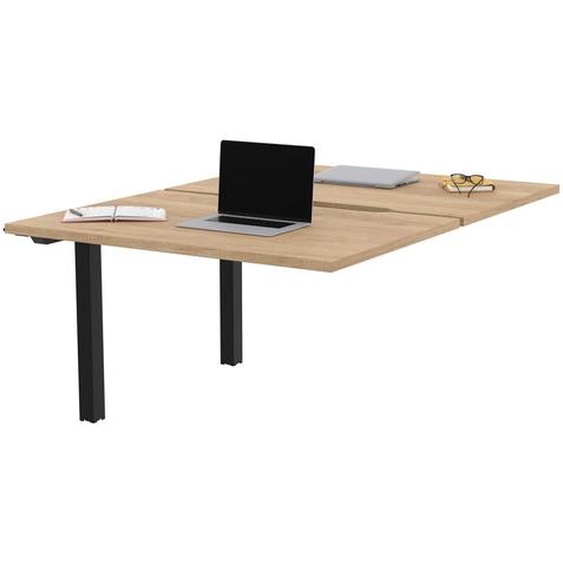 Bureau droit partagé 2 postes Burocolor échancré - Suivant - L.120 x P.163 cm - Plateau Chêne Nebraska - Pieds Noir