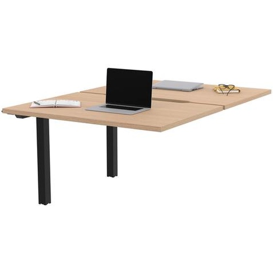 Bureau droit partagé 2 postes Burocolor échancré - Suivant - L.120 x P.163 cm - Plateau Chêne - Pieds Noir