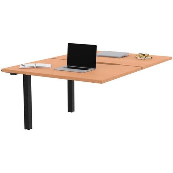 Bureau droit partagé 2 postes Burocolor échancré - Suivant - L.120 x P.163 cm - Plateau Hêtre - Pieds Noir