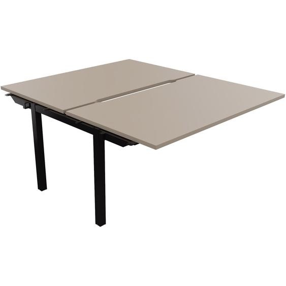 Bureau droit partagé 2 postes Burocolor échancré - Suivant - L.140 x P.163 cm - Plateau Argile - Pieds Noir