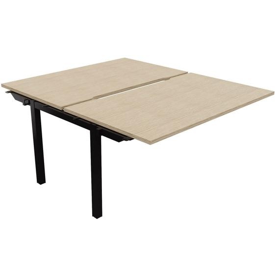 Bureau droit partagé 2 postes Burocolor échancré - Suivant - L.140 x P.163 cm - Plateau Chêne - Pieds Noir