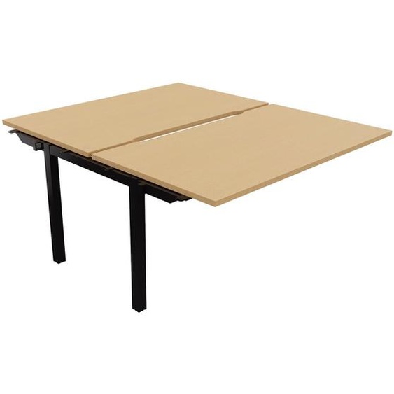 Bureau droit partagé 2 postes Burocolor échancré - Suivant - L.140 x P.163 cm - Plateau Hêtre - Pieds Noir