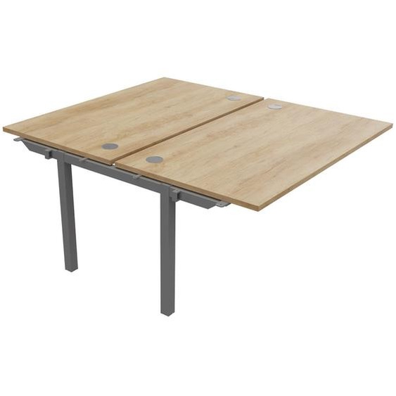 Bureau droit partagé 2 postes Burocolor - Suivant - L.140 x P.163 cm - Plateau Chêne Nebraska - Pieds Aluminium
