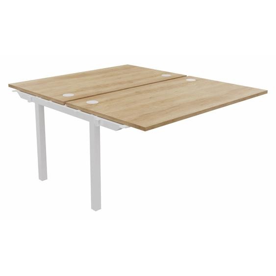 Bureau droit partagé 2 postes Burocolor - Suivant - L.140 x P.163 cm - Plateau Chêne Nebraska - Pieds Blanc
