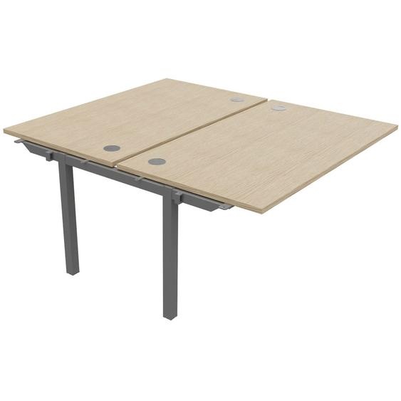 Bureau droit partagé 2 postes Burocolor - Suivant - L.140 x P.163 cm - Plateau Chêne - Pieds Aluminium