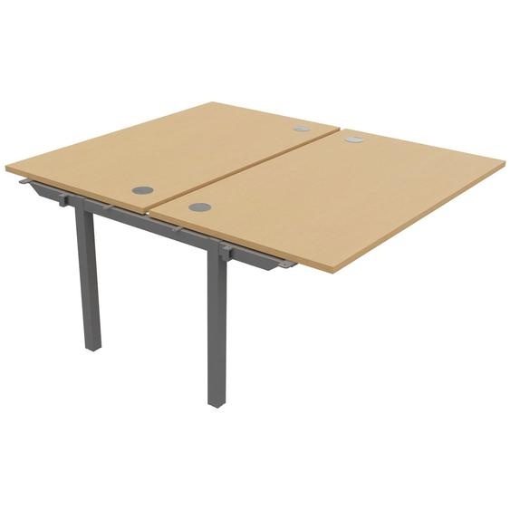 Bureau droit partagé 2 postes Burocolor - Suivant - L.140 x P.163 cm - Plateau Hêtre - Pieds Aluminium