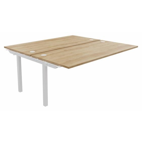 Bureau droit partagé 2 postes Burocolor - Suivant - L.180 x P.163 cm - Plateau Chêne Nebraska - Pieds Blanc