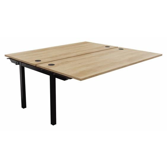 Bureau droit partagé 2 postes Burocolor - Suivant - L.180 x P.163 cm - Plateau Chêne Nebraska - Pieds Noir