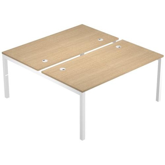 Bureau droit partagé 2 postes Eminence 2 - L.140 x P.165 cm - Plateau Chêne - Pieds Blanc