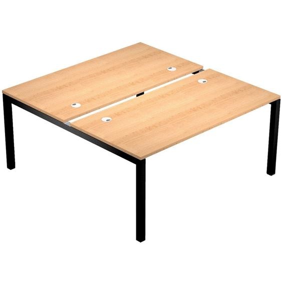 Bureau droit partagé 2 postes Eminence 2 - L.160 x P.165 cm - Plateau Hêtre - Pieds Noir