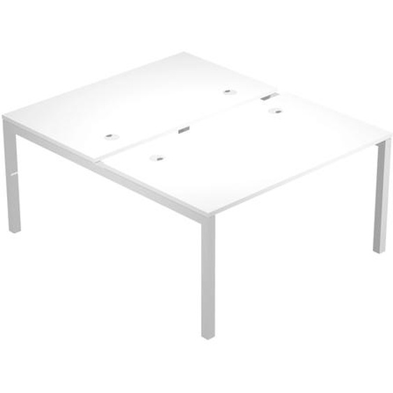 Bureau droit partagé 2 postes Eminence 2 - L.140 x P.165 cm - Plateau Blanc - Pieds Aluminium