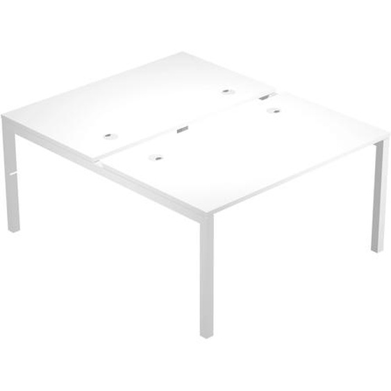 Bureau droit partagé 2 postes Eminence 2 - L.140 x P.165 cm - Plateau Blanc - Pieds Blanc