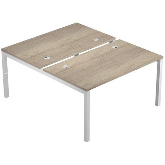 Bureau droit partagé 2 postes Eminence 2 - L.140 x P.165 cm - Plateau Chêne Canadien - Pieds Blanc