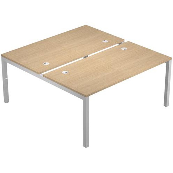 Bureau droit partagé 2 postes Eminence 2 - L.140 x P.165 cm - Plateau Chêne - Pieds Aluminium