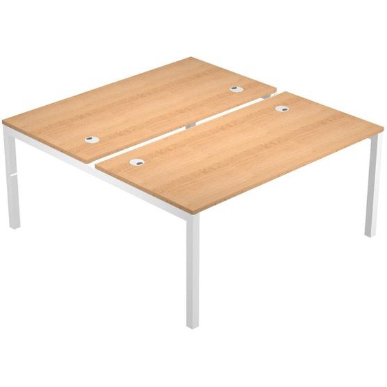 Bureau droit partagé 2 postes Eminence 2 - L.140 x P.165 cm - Plateau Hêtre - Pieds Blanc