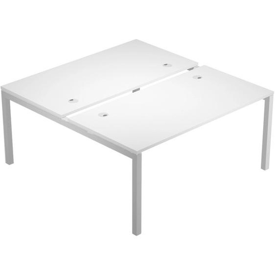 Bureau droit partagé 2 postes Eminence 2 - L.160 x P.165 cm - Plateau Blanc - Pieds Aluminium